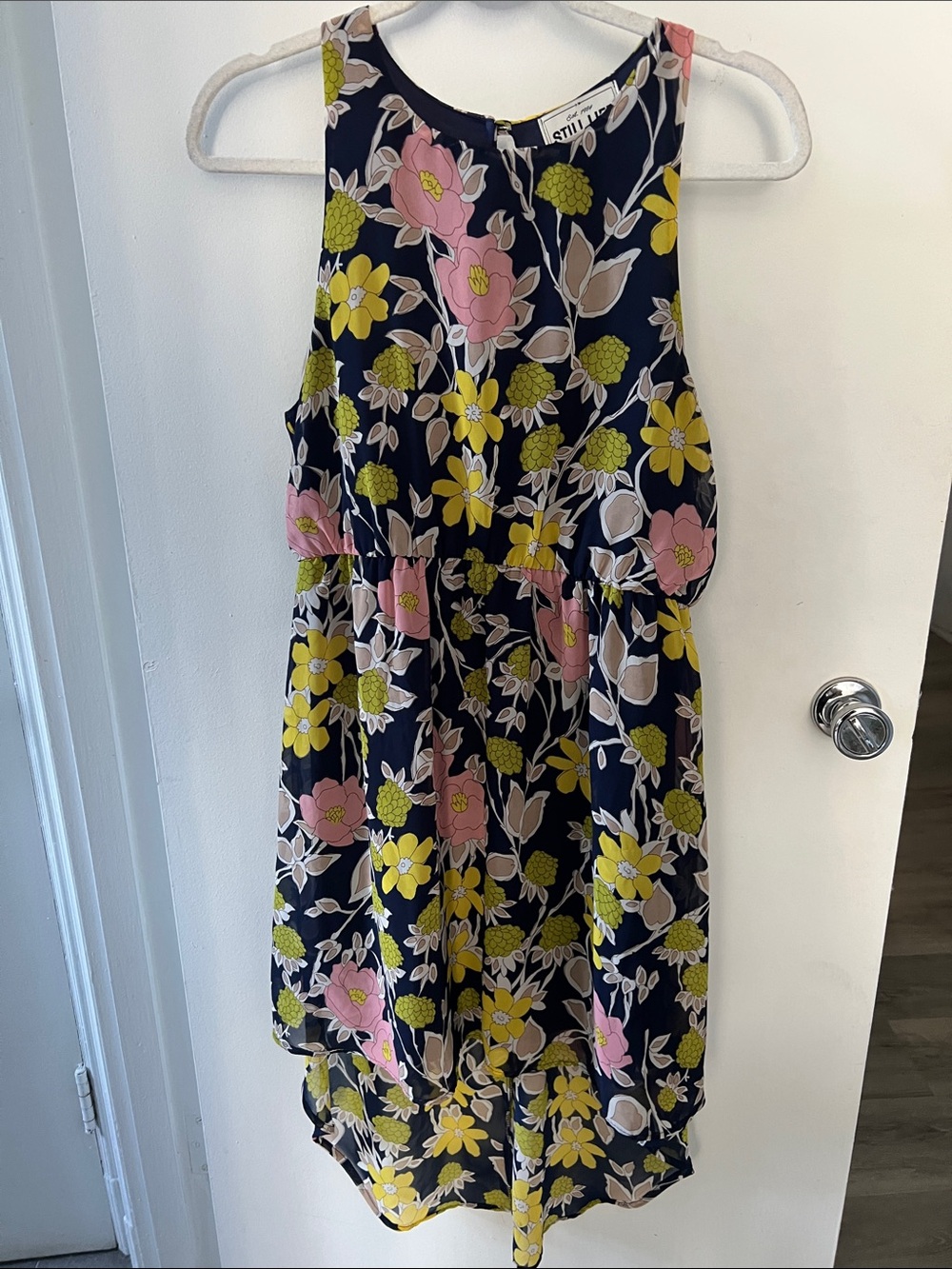 Vintage Still life Navy Floral High-Low Dress - Pink & Yellow